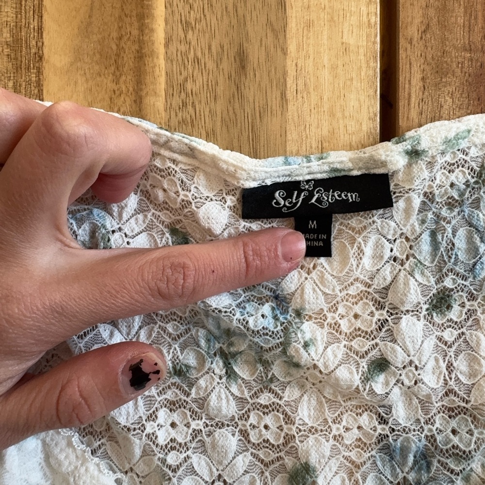 Cottagecore Floral Lace Tie Front Top Ditsy Blue Long Sleeve Sweetheart‎ Medium - Picture 4 of 10